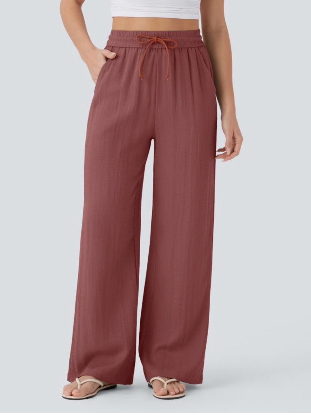 Halara Women’s High Waisted Drawstring Pocket Baggy Casual Wide Leg Pants